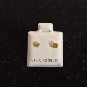 .925 Sterling Silver Yellow Stud Earrings, Jewelry